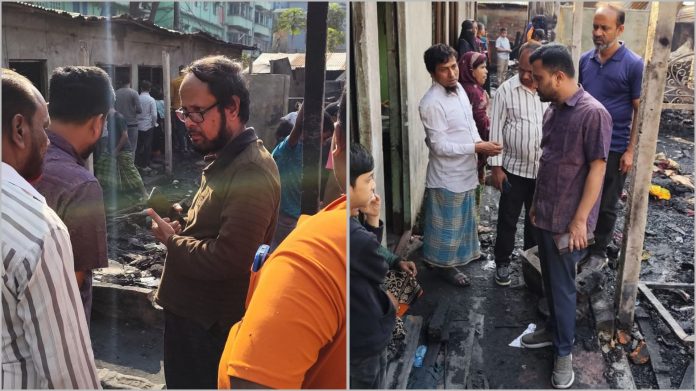 বলুয়ারদীঘির অগ্নিকাণ্ড: ক্ষতিগ্রস্তদের পাশে এবি পার্টি